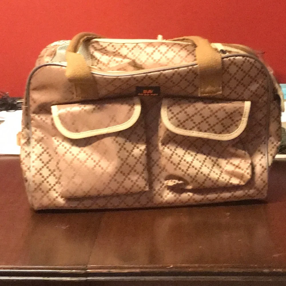 Stylish Tan Patterned Cat Carrier